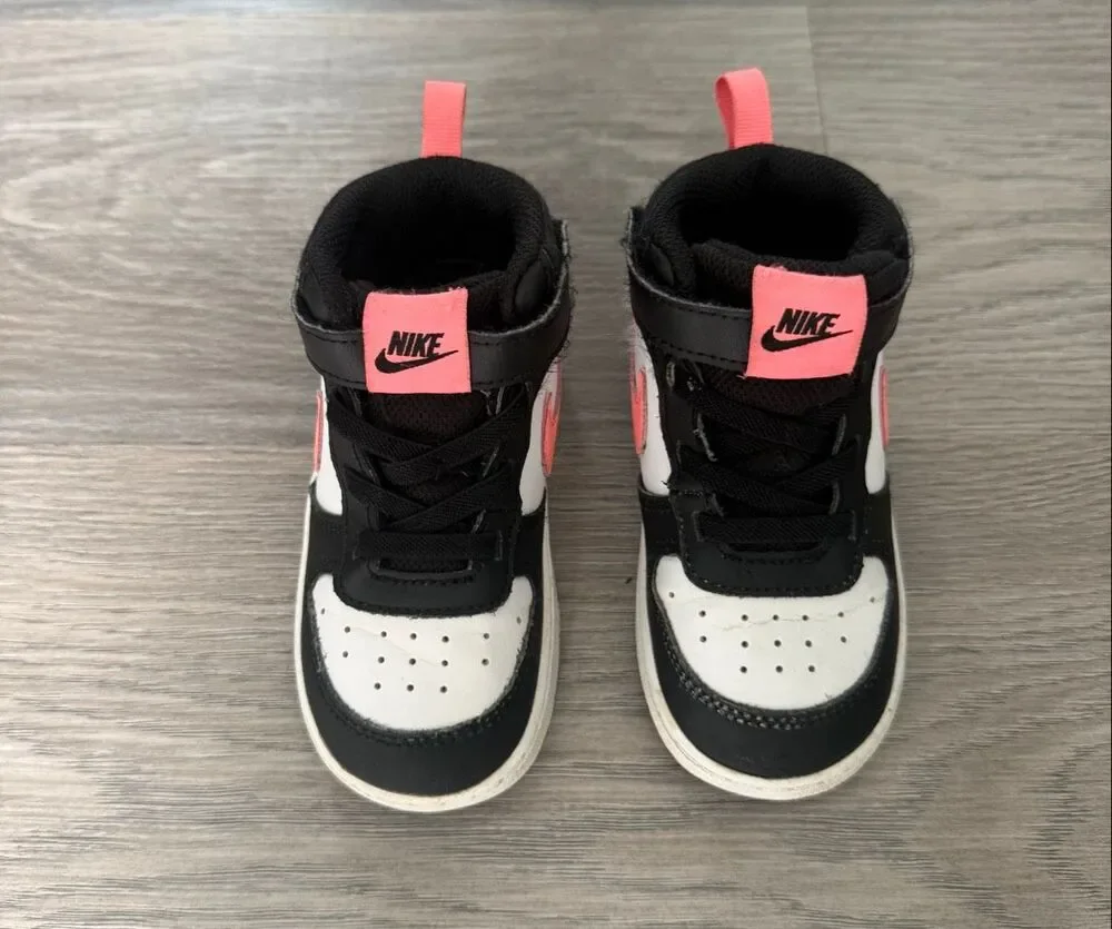 Nike Girls' 8 Toddler Court Borough Mid 2 Sneakers - Pink, Black & White